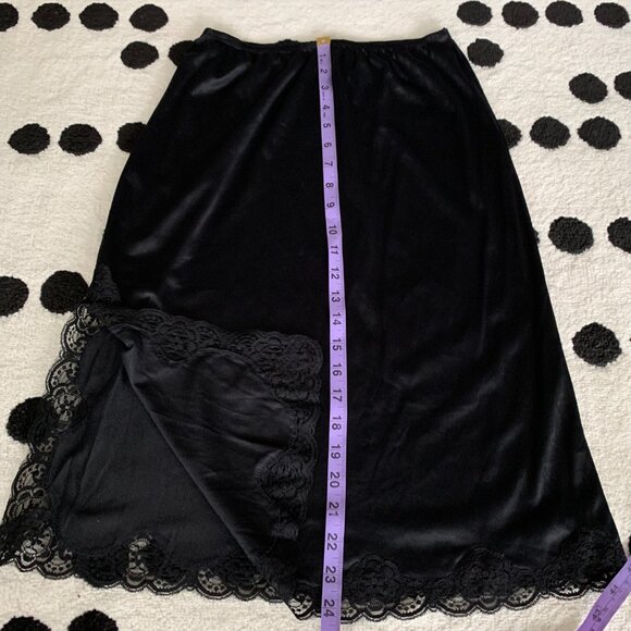 Vintage 90s Y2K French Maid Black Silky Satin Lace Boho Chic Half Slip Skirt - Picture 13 of 14